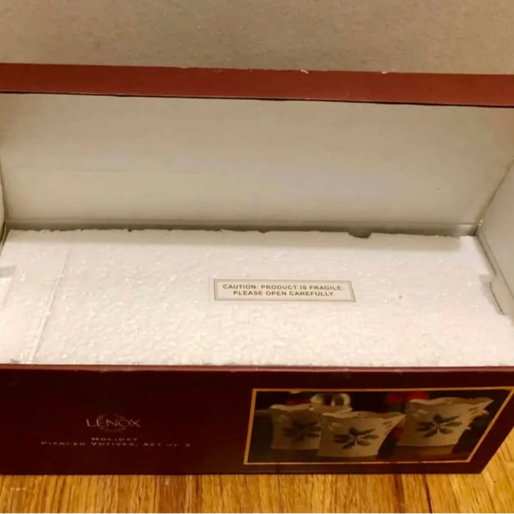 Lenox Holiday Holly Porcelain Pierced Votives Set of 3 Pieces